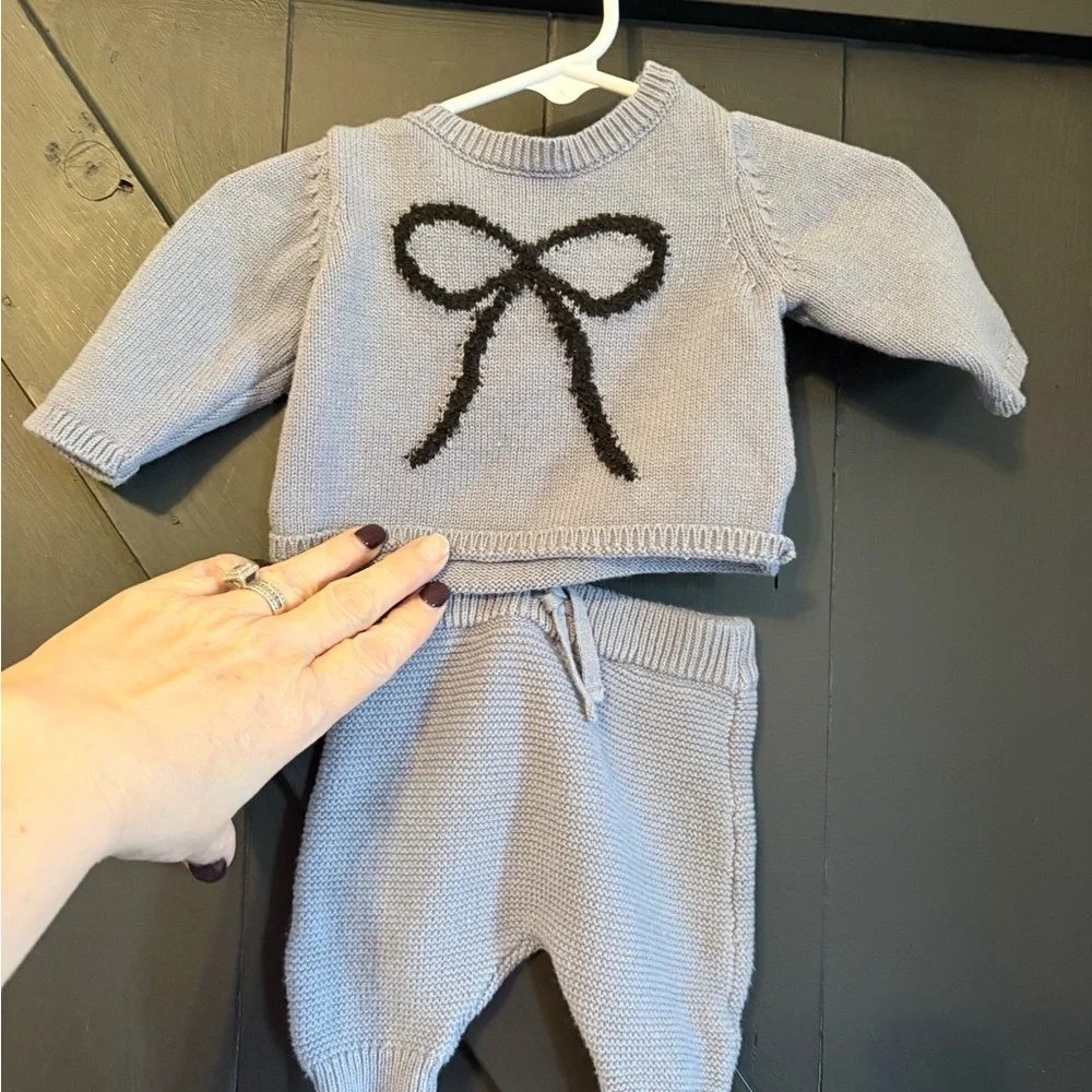 Carter's Gray Knit Newborn Outfit with Black Accent